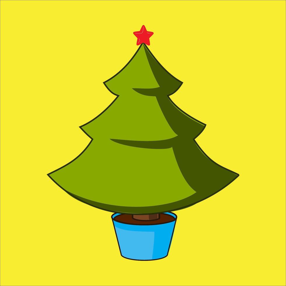 A christmas tree in a pot on a yellow background vector
