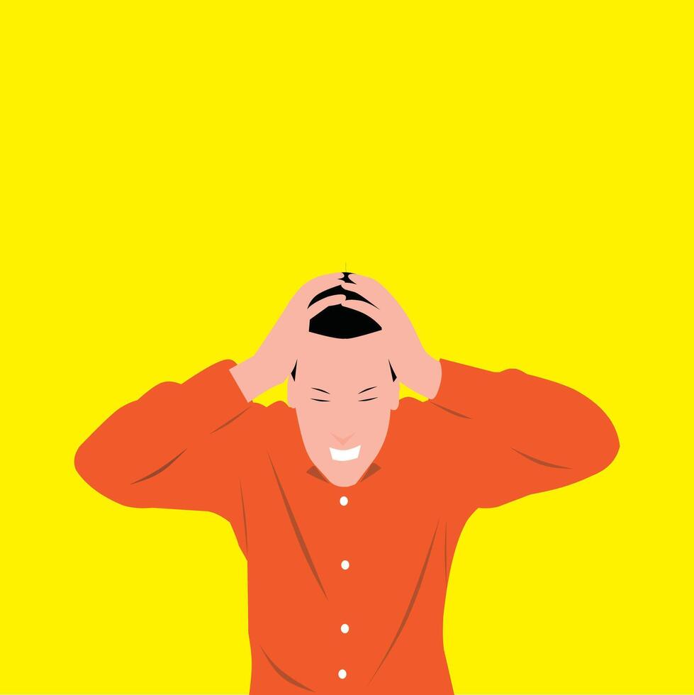 A man is holding his head in his hands vector