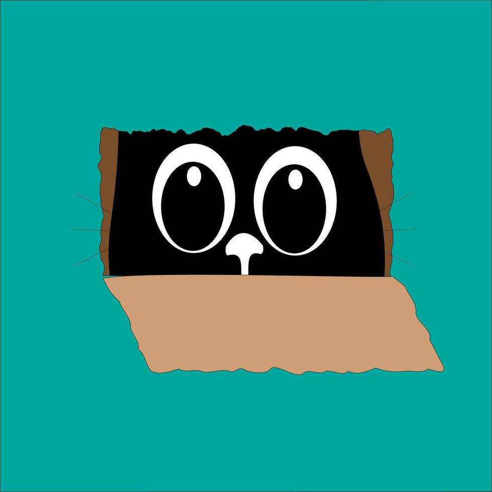 A cartoon cat peeking out of a hole in a cardboard box vector