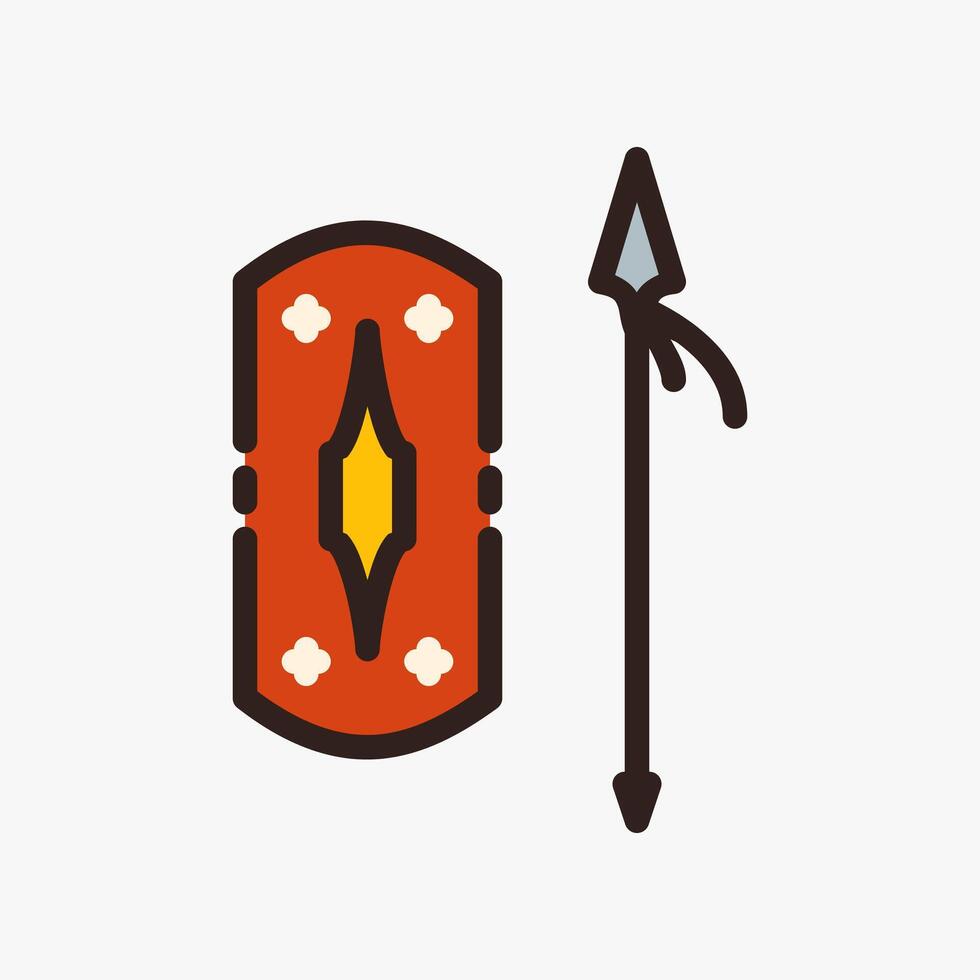 Design Illustration graphic of Ancient Weapon icon with colored outline style. Suitable for historical presentation, UI, mobile design, web design, etc. vector