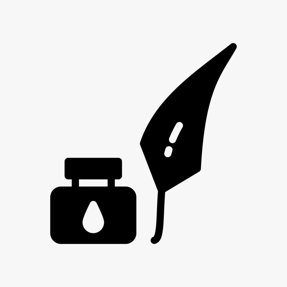 Design Illustration graphic of Quill and Ink icon with glyph style. Suitable for historical presentation, UI, mobile design, web design, etc. vector