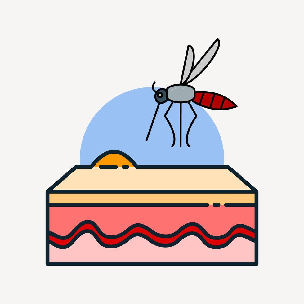 Mosquito bite icon showing a mosquito stinging human skin, representing disease transmission, irritation, or pest-related health risks. vector