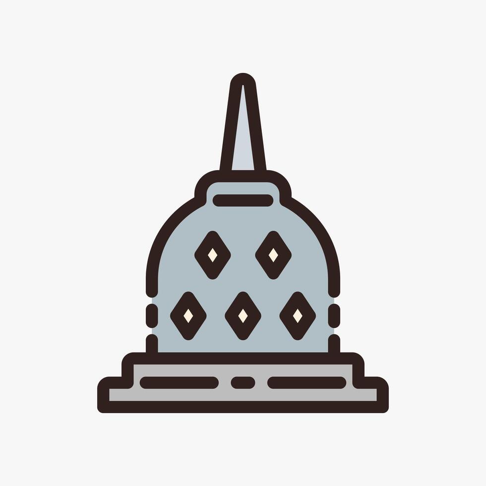 Design Illustration graphic of Borobudur temple icon with colored outline style. Suitable for historical presentation, UI, mobile design, web design, etc. vector