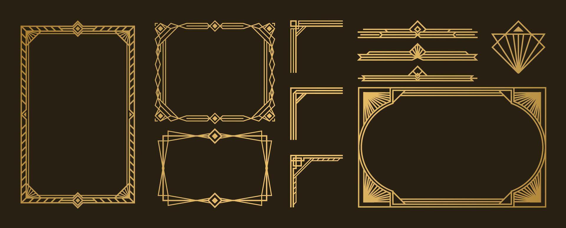 Art deco line border ornament set. vector