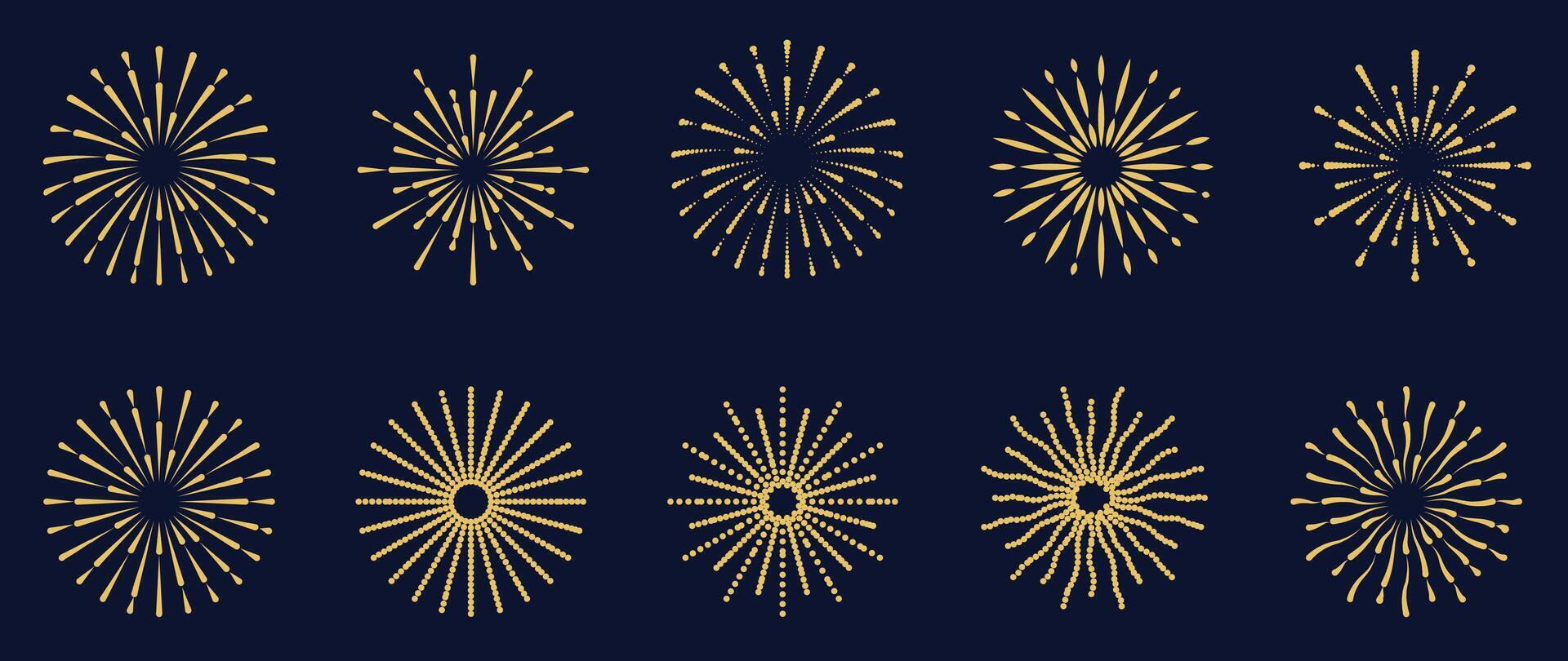 Set of new year firework, sparkle, firecracker for celebration, party, decoration. vector