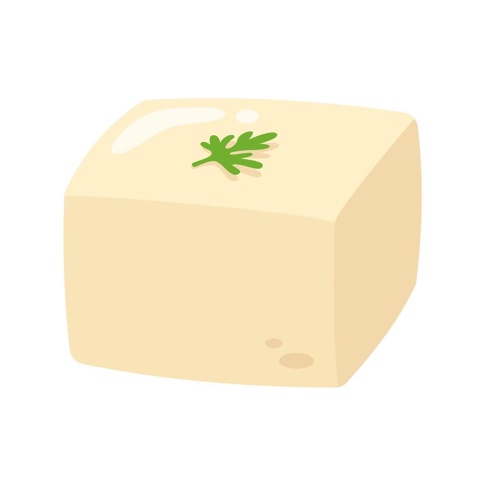 Illustration of a fresh tofu block with a parsley garnish, perfect for culinary. vector