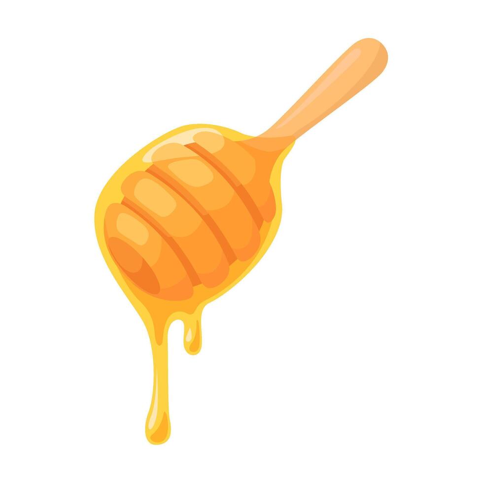 Illustration of honey flowing from a wooden dipper, showcasing the rich, golden texture of natural honey vector
