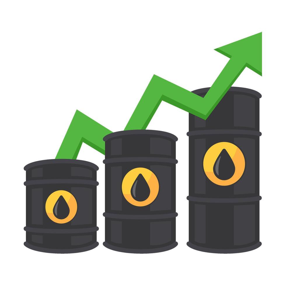 Rising Oil Prices Concept with Increasing Graph and Oil Barrels on White Background vector