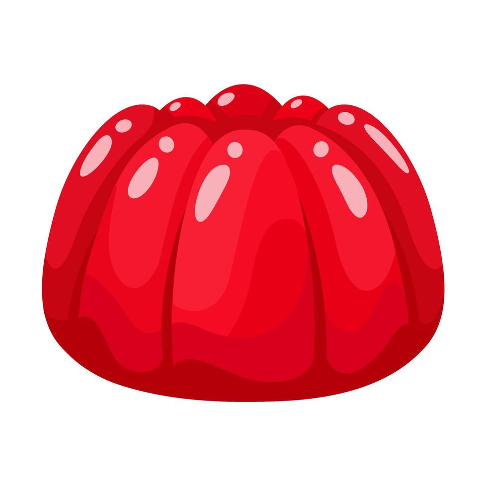 Vibrant red gelatin dessert with a glossy finish, isolated on a white background. vector