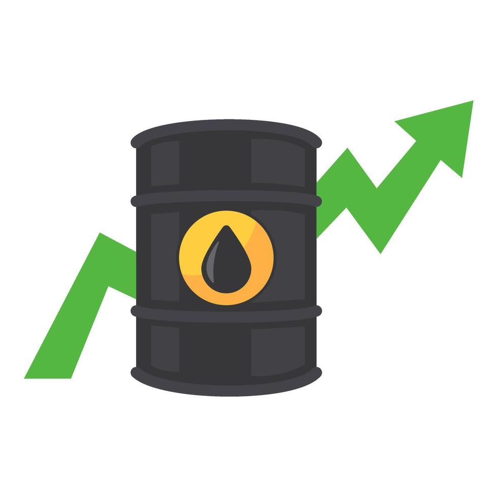 Illustration of Oil Barrel with Upward Green Arrow Indicating Rising Prices and Economic Growth vector