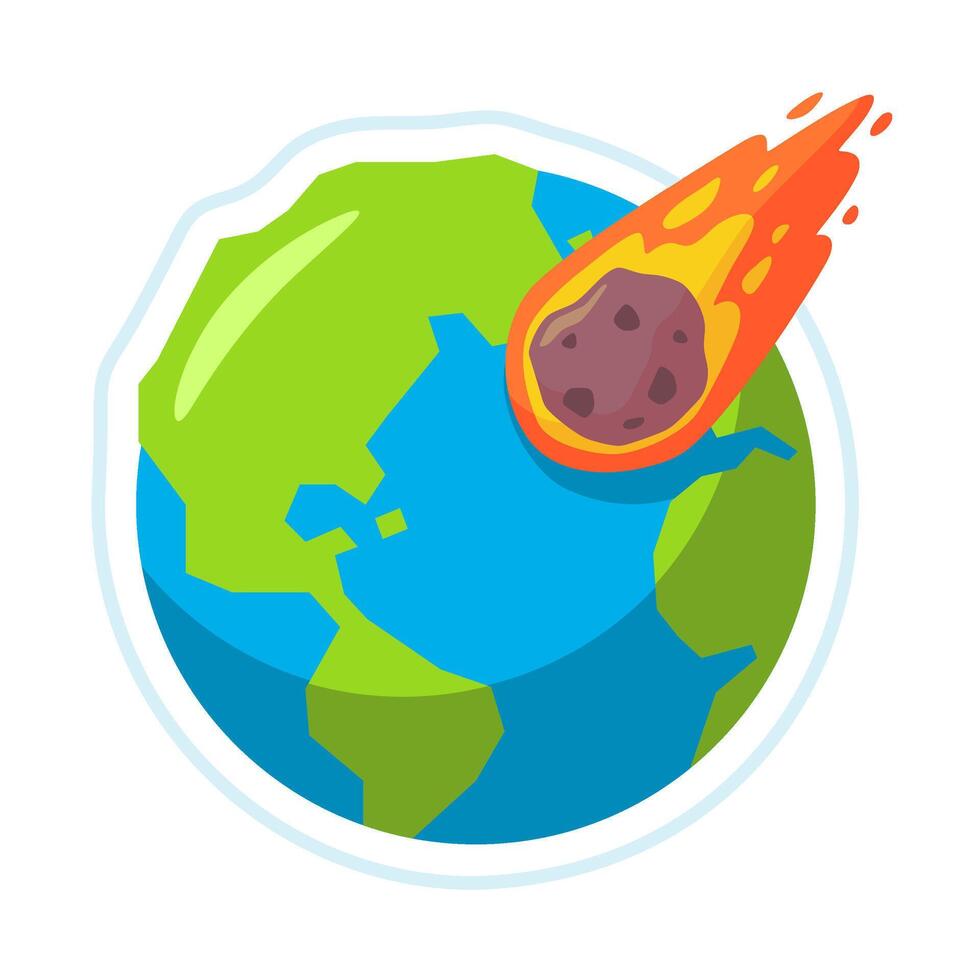 Cartoon Illustration of Earth with Approaching Meteor in a and Playful Style vector