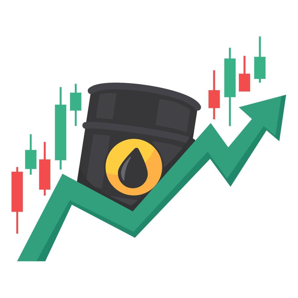 Oil Market Growth Concept with Rising Graph and Candlestick Chart Illustration on White Background vector
