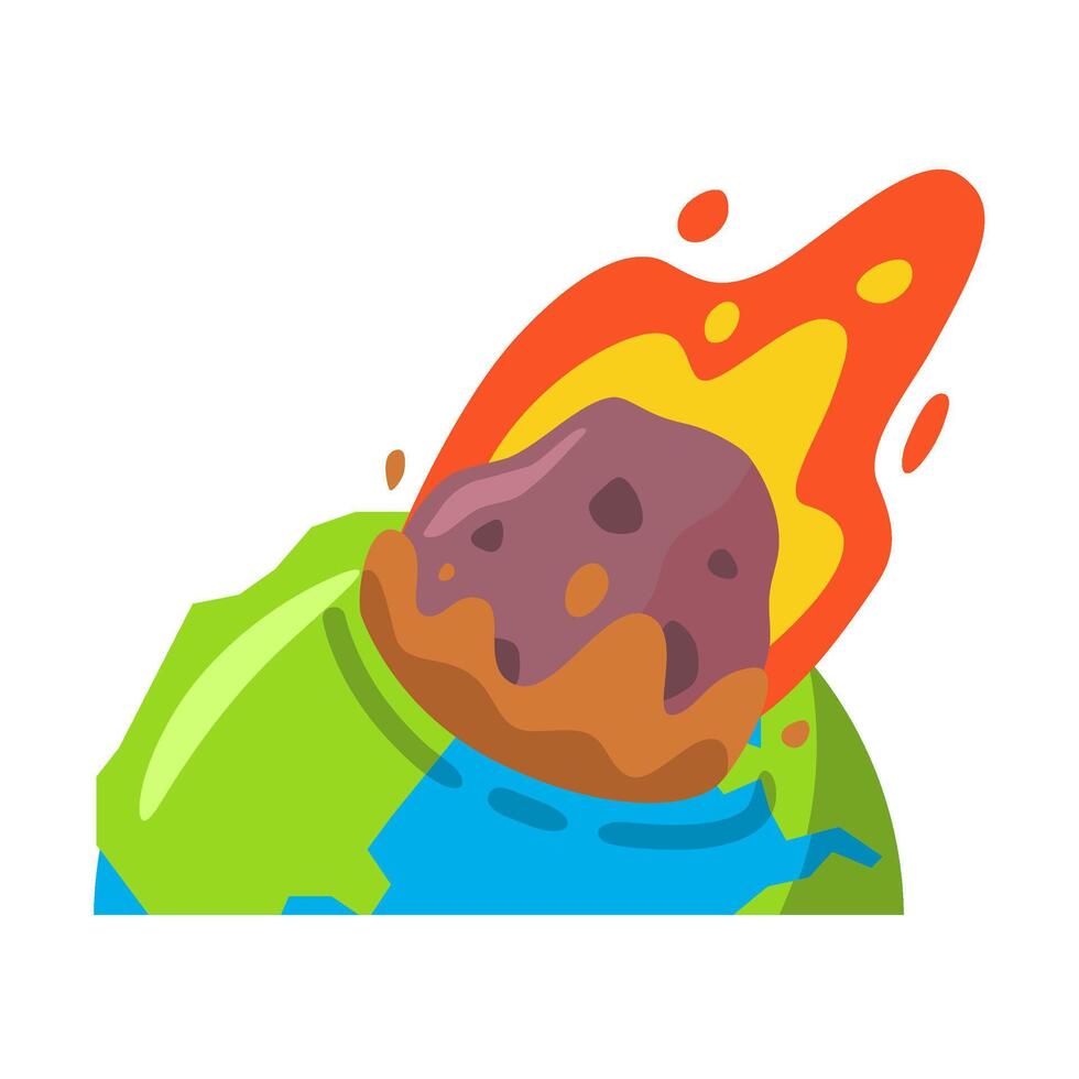 Illustration of a Meteor Impacting Earth with Flames and Cracked Surface in a Vibrant Cartoon Style vector