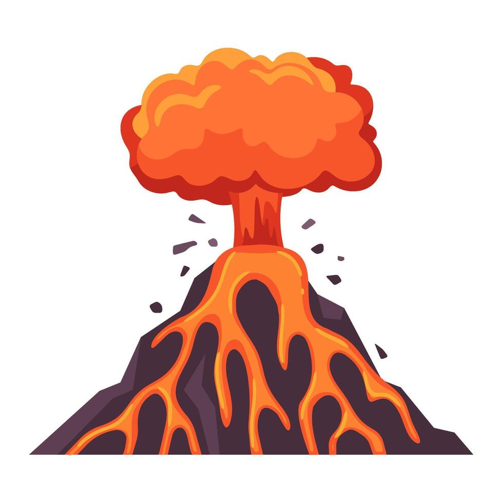 Volcano Eruption with Lava Flowing Down the Mountain Isolated on White Background vector