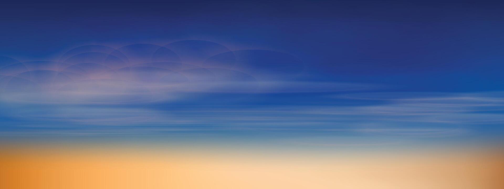 Atmosphere background of sky, morning sky with rising sun, orange horizon, bright blue sky with light clouds coloring. Sky banner. vector