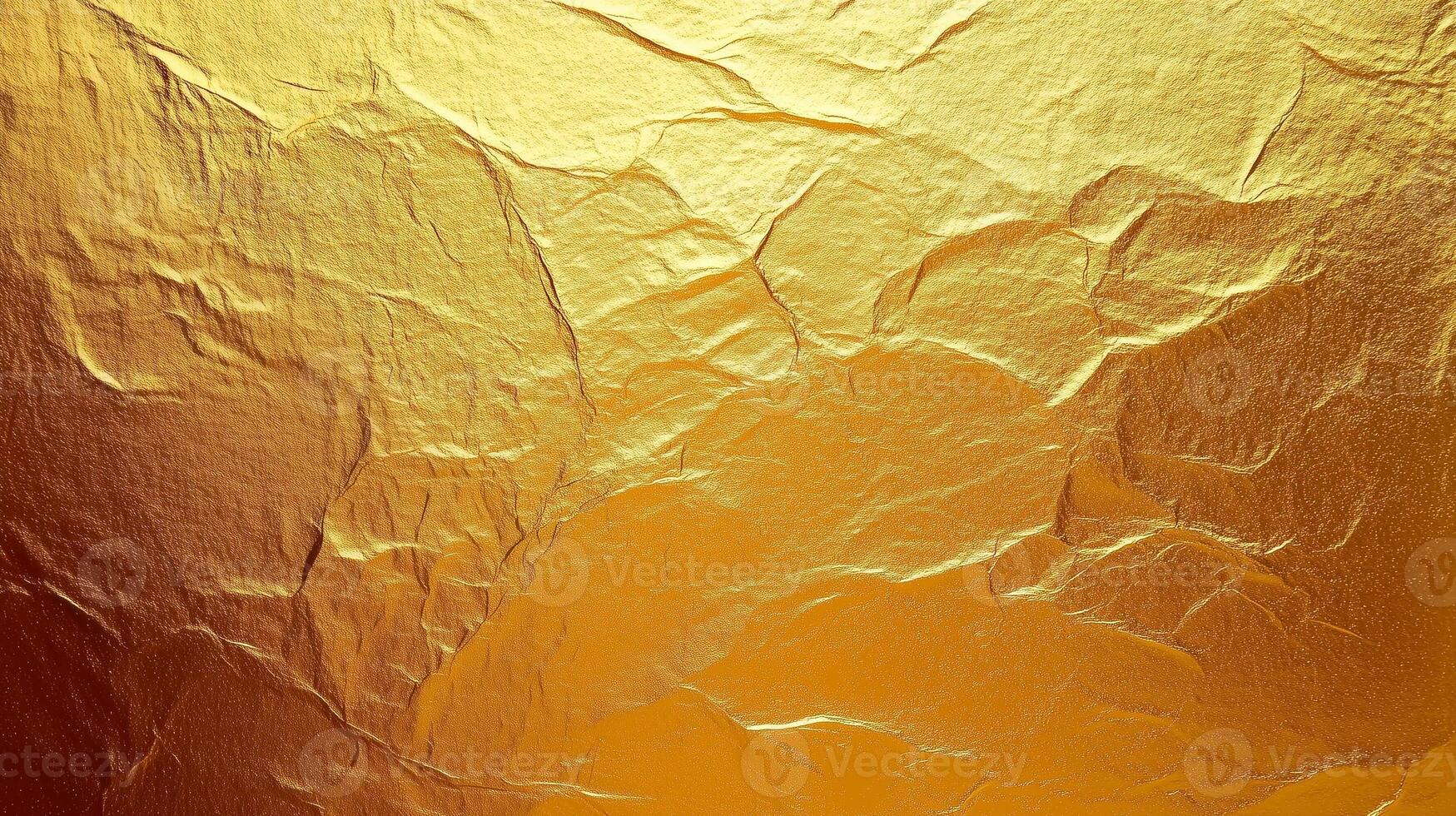 Golden crumpled foil surface texture. photo
