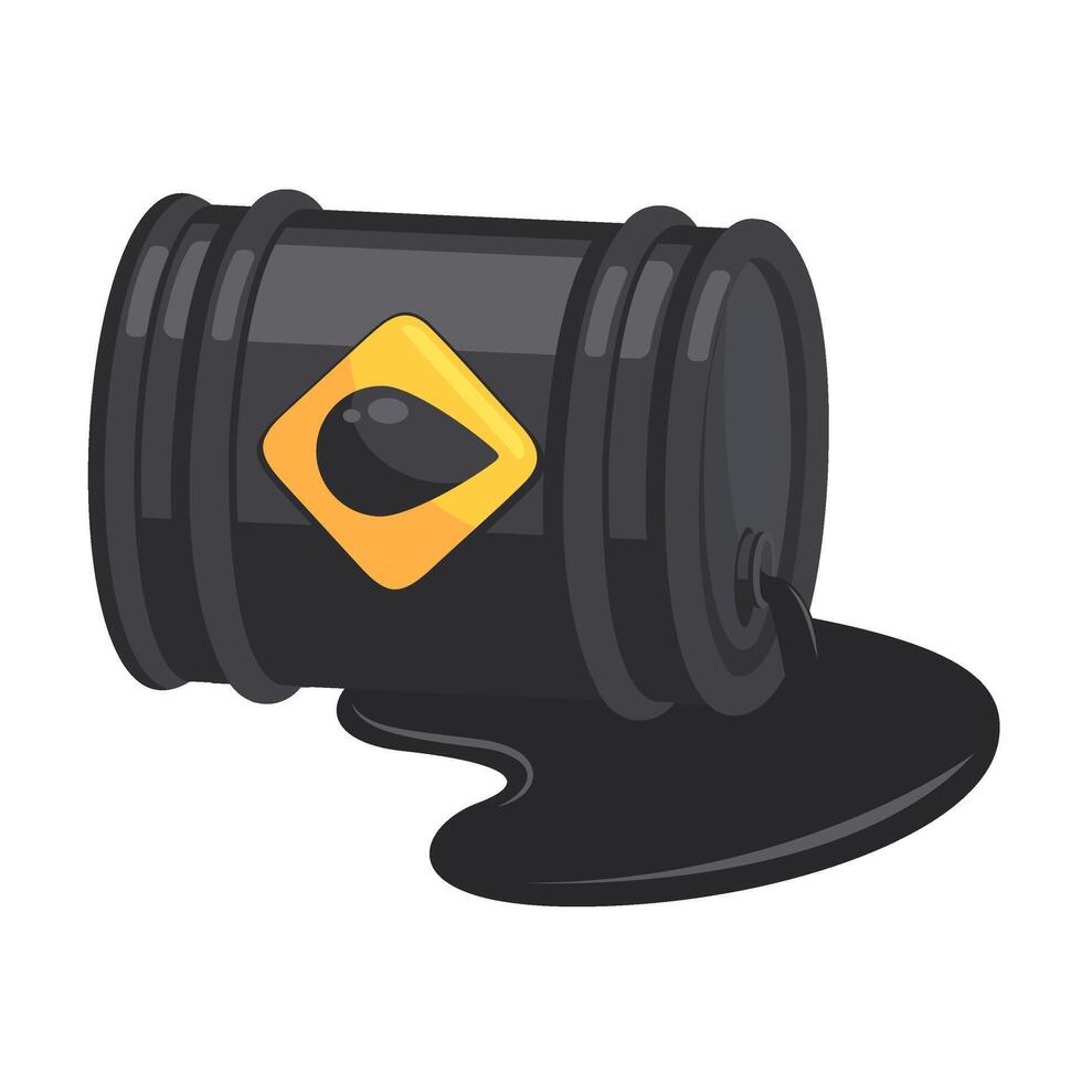 Illustration of a Black Oil Barrel with Spilled Oil on White Background vector