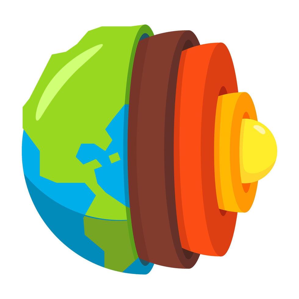 Illustration of Earth's Layers Showing Crust, Mantle, Outer Core, and Inner Core in Cross-Sectional View vector