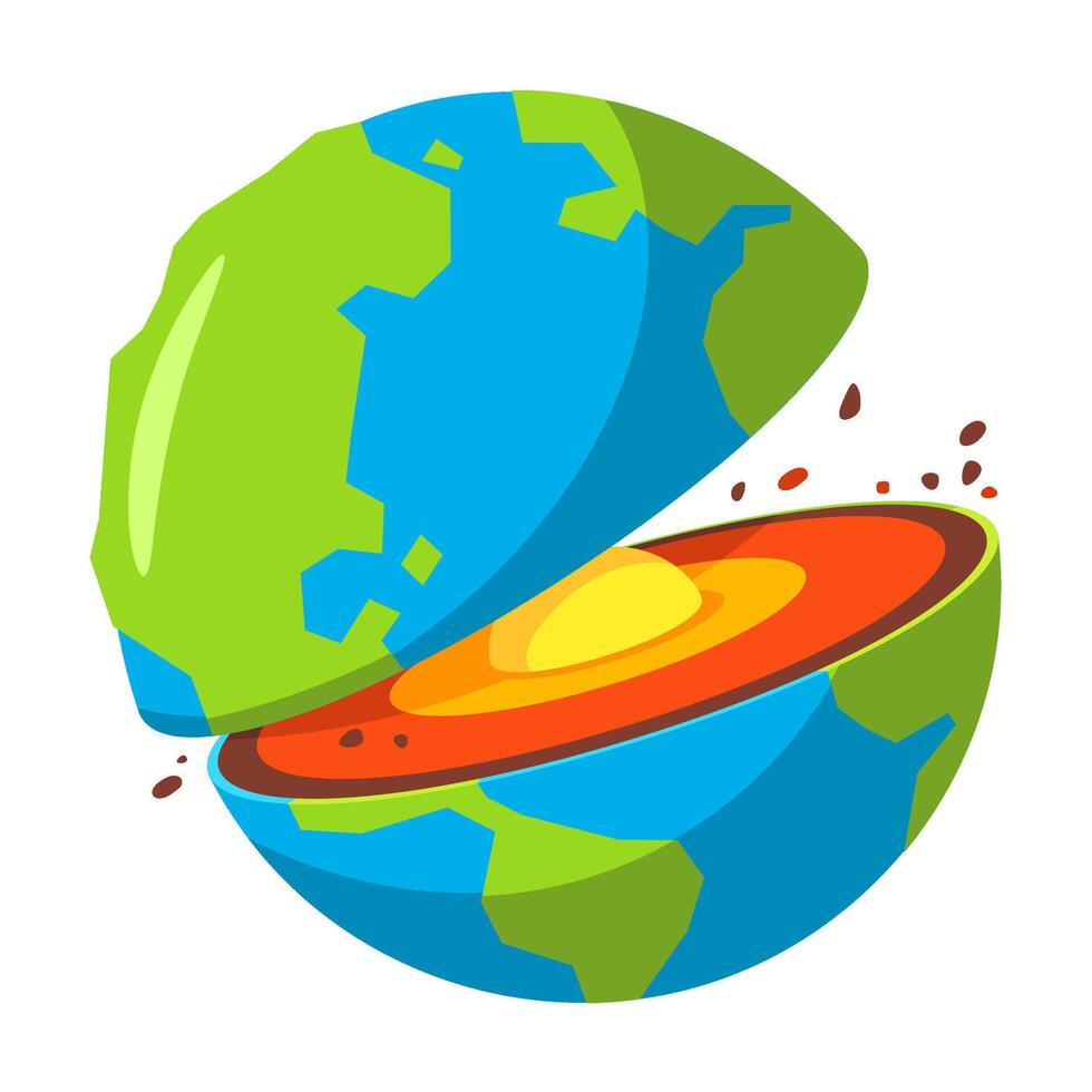 Illustration of Earth's Layers with Cross-Section Showing Core, Mantle, and Crust in a Vibrant Cartoon Style vector