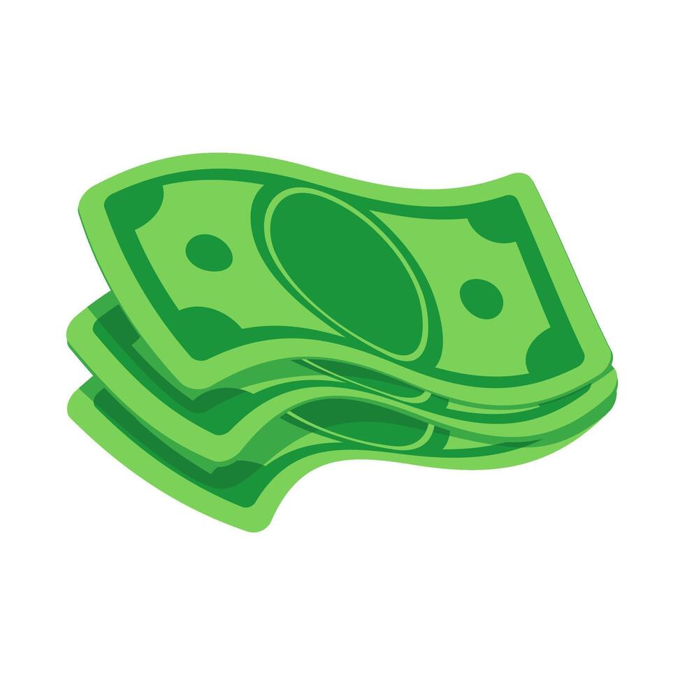 Stack of Cartoon Dollar Bills with Elastic Band on White Background - Financial and Economic Concept Illustration vector