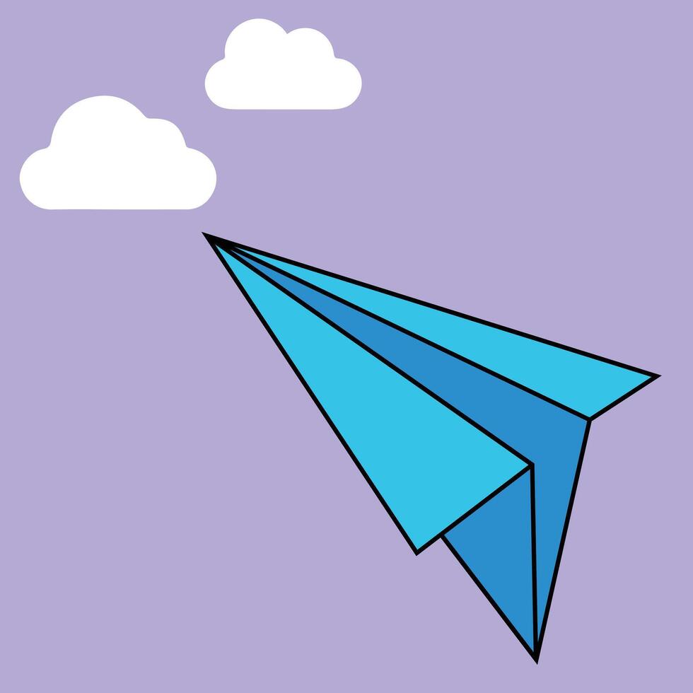 Flying Blue Paper Airplane on Pastel Sky Background vector