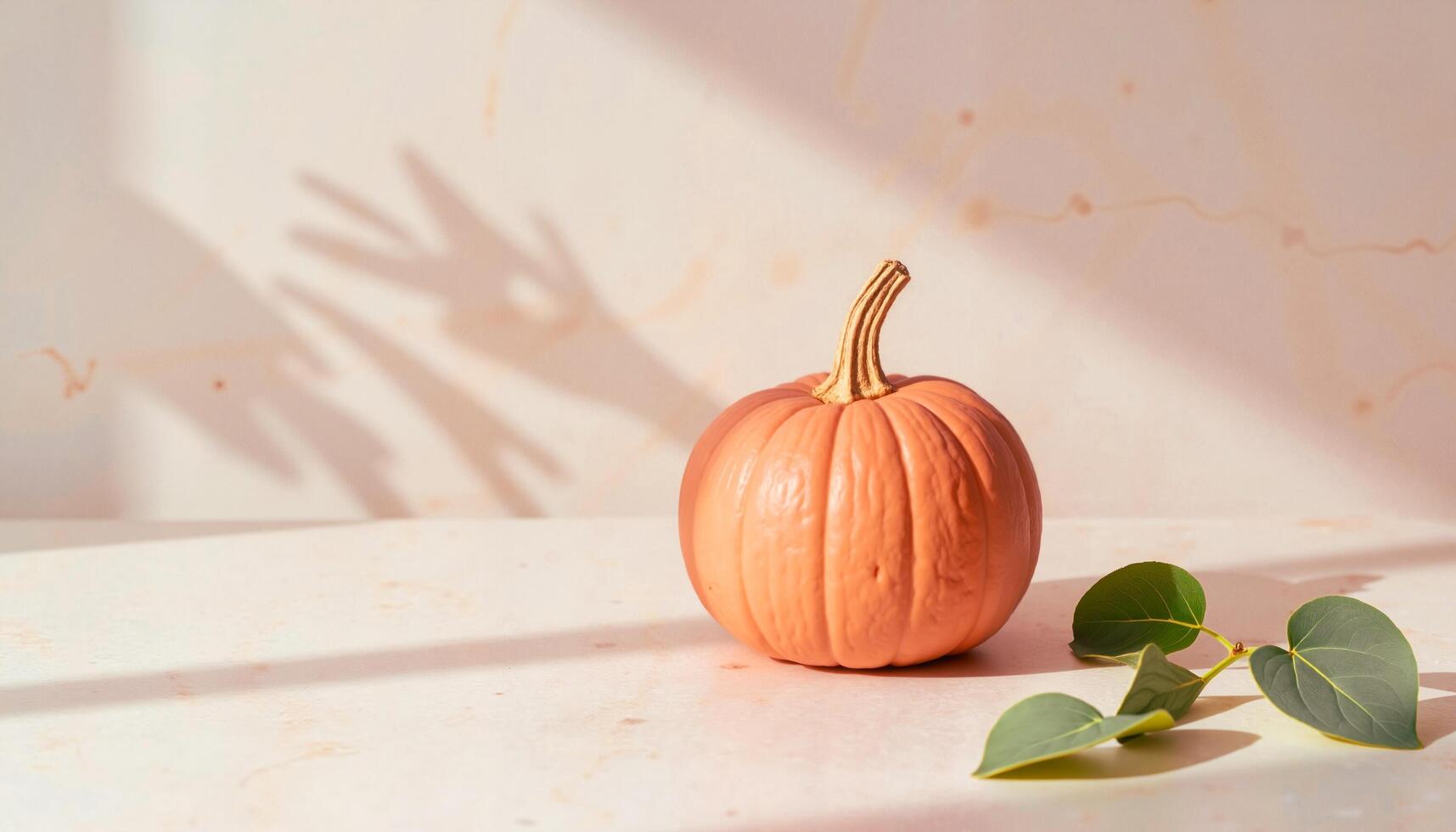 Matte Textured Pumpkin in Muted Peach Hue on a Light Surface With Shadows photo