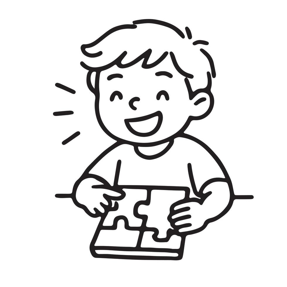 A boy is playing with a puzzle piece vector