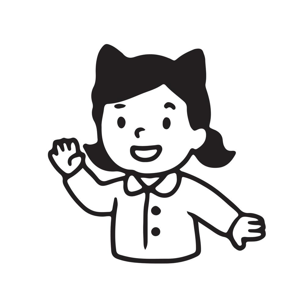 A black and white drawing of a girl with a cat's ears vector