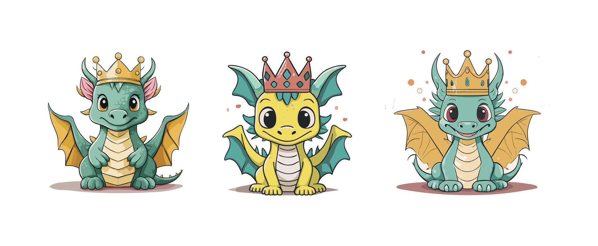 Cute Dragon with crown vector