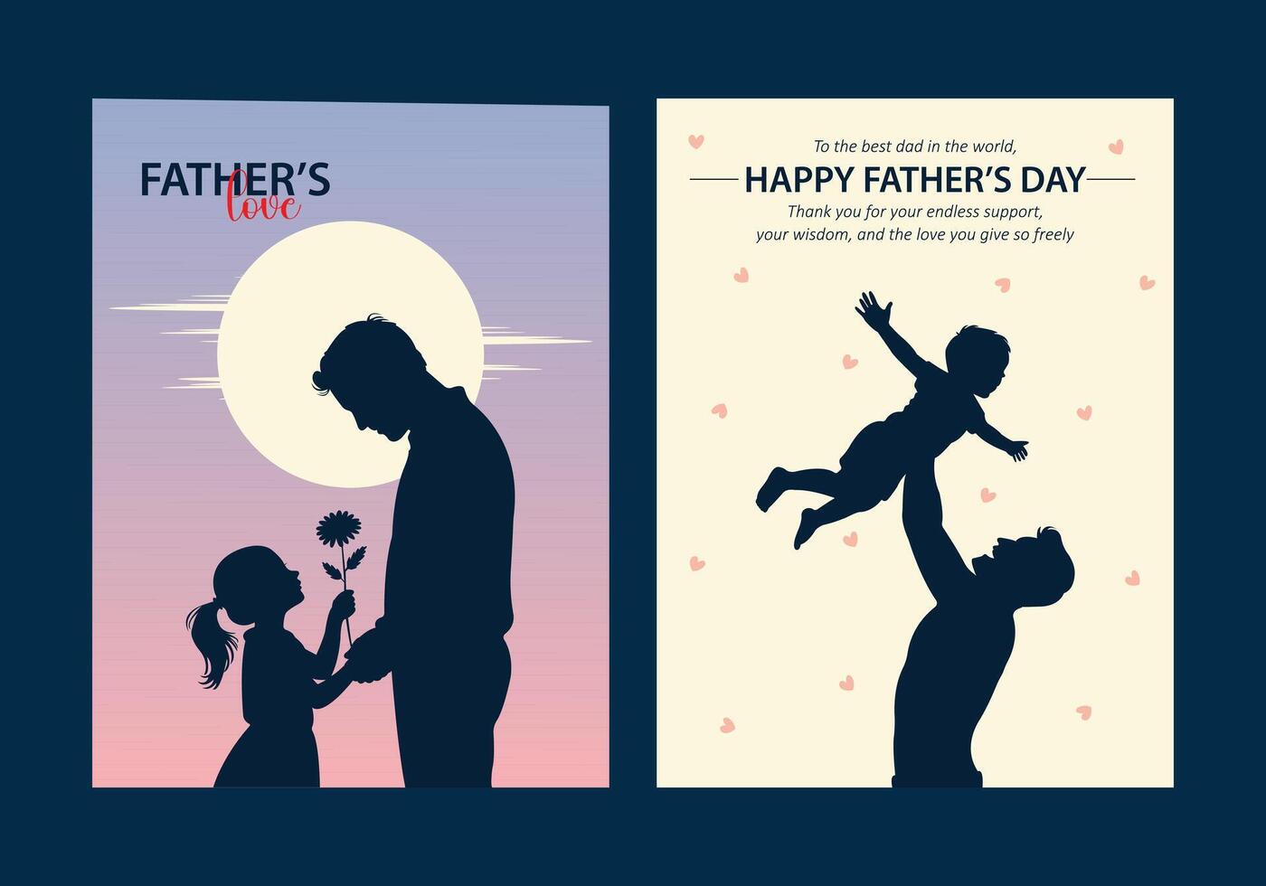 Fathers day card design, father and son silhouette vector