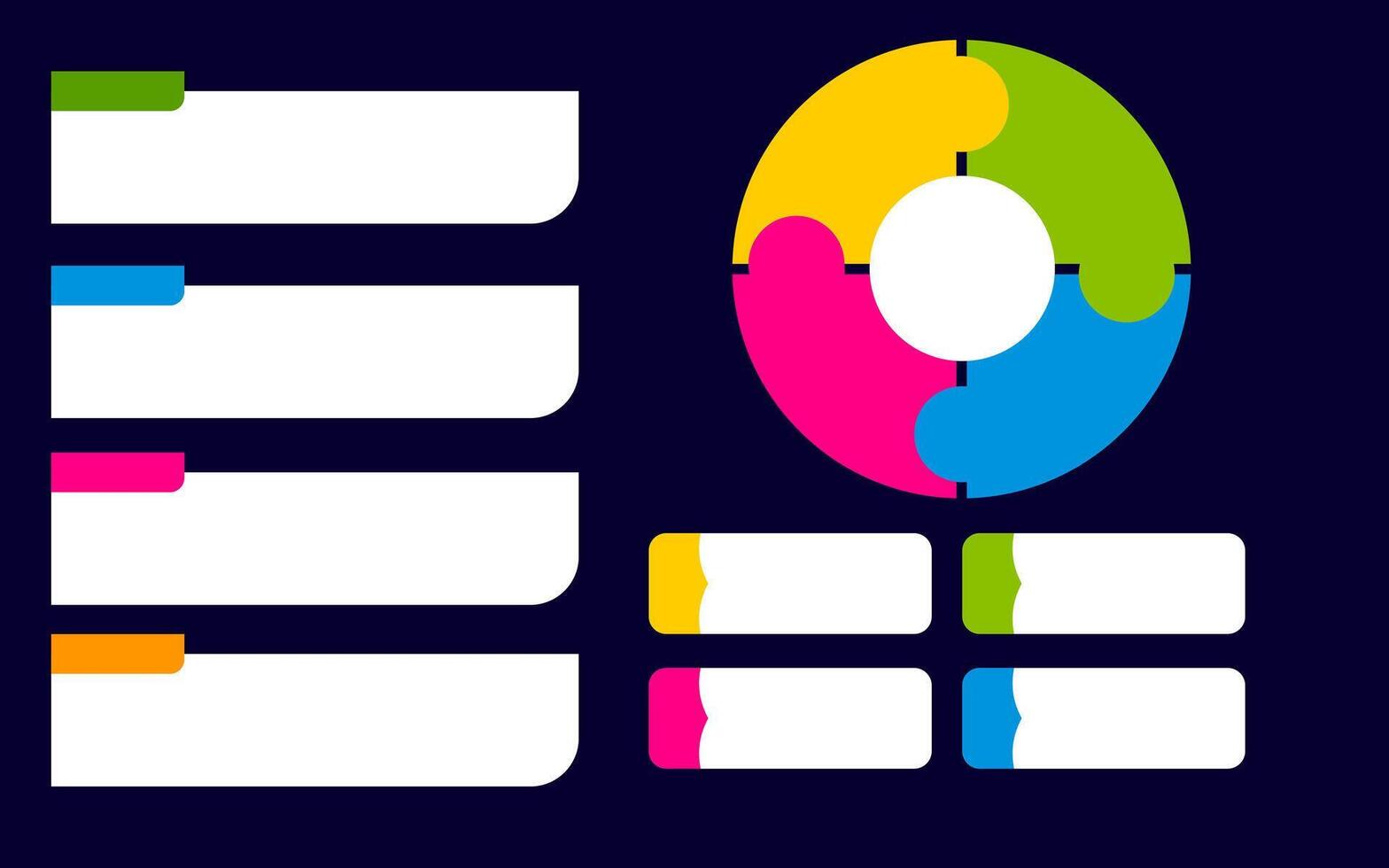 Infographic colorful puzzle pieces and blank text boxes for business promotion. vector