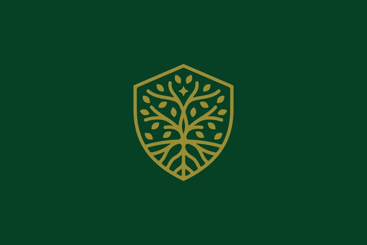 Wood Tree Abstract Linear Shield Shape Forest Protection Logo Concept vector