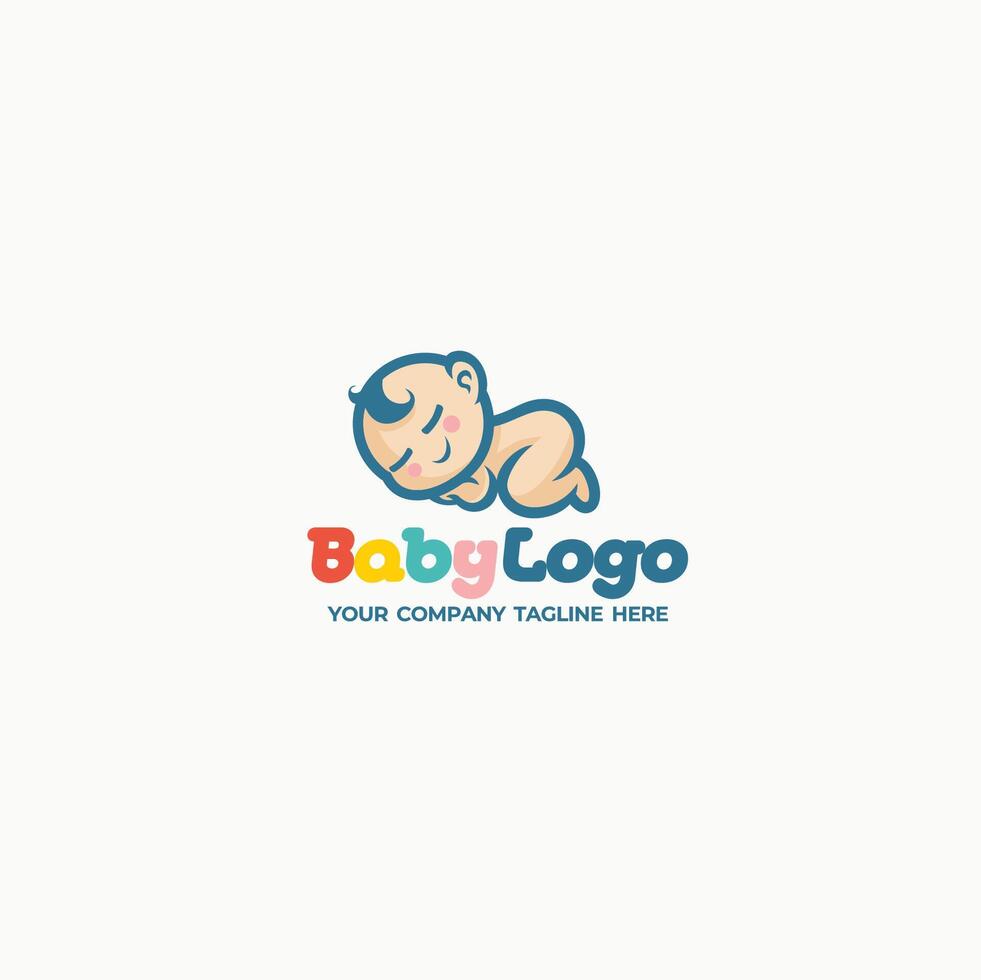 Sleeping cute baby logo designs template vector