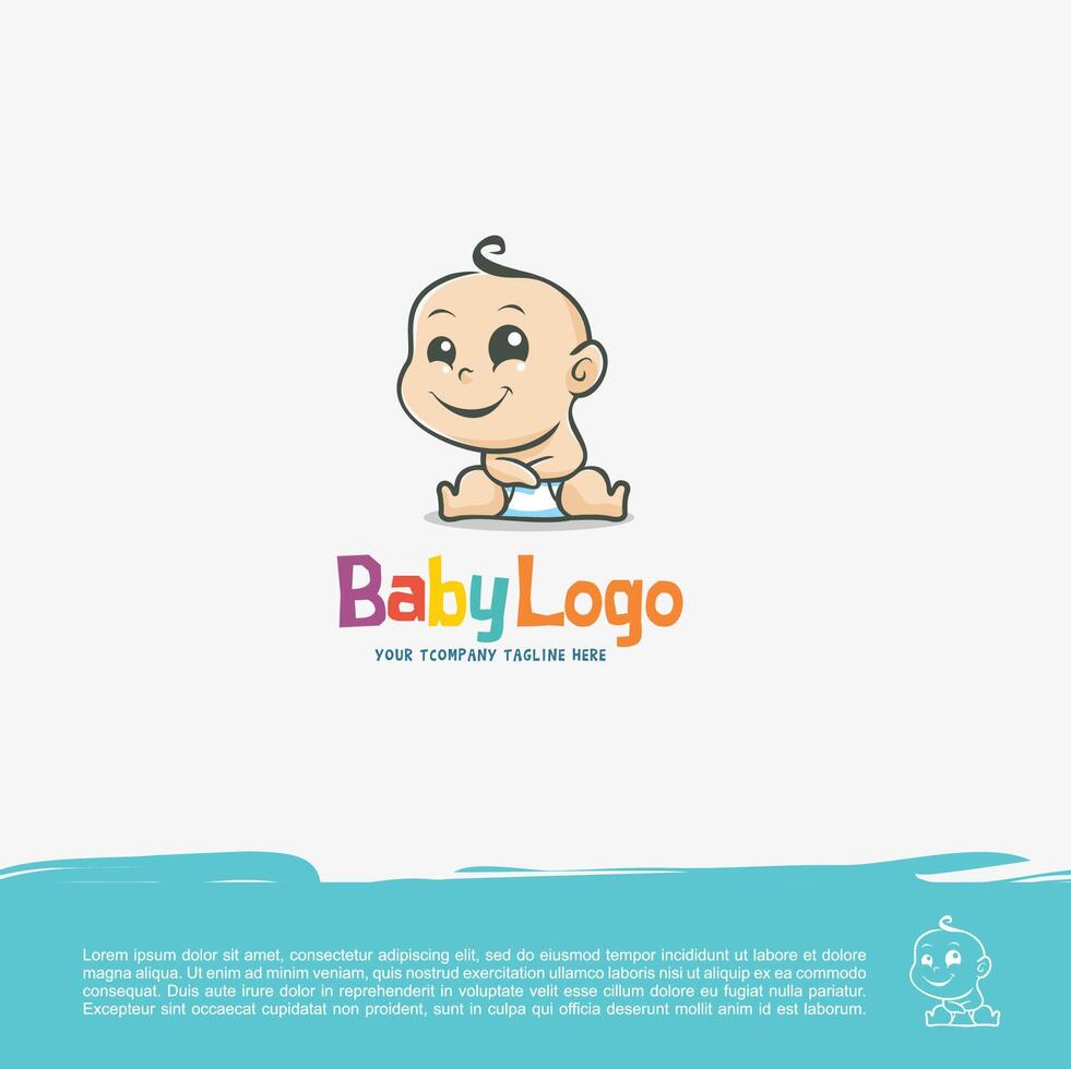 smiling baby logo design with a baby sitting on the floor vector