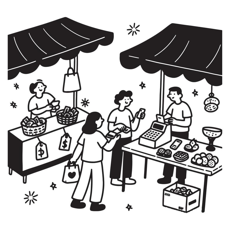 Market Stall Doodle Local Shopping Illustration vector