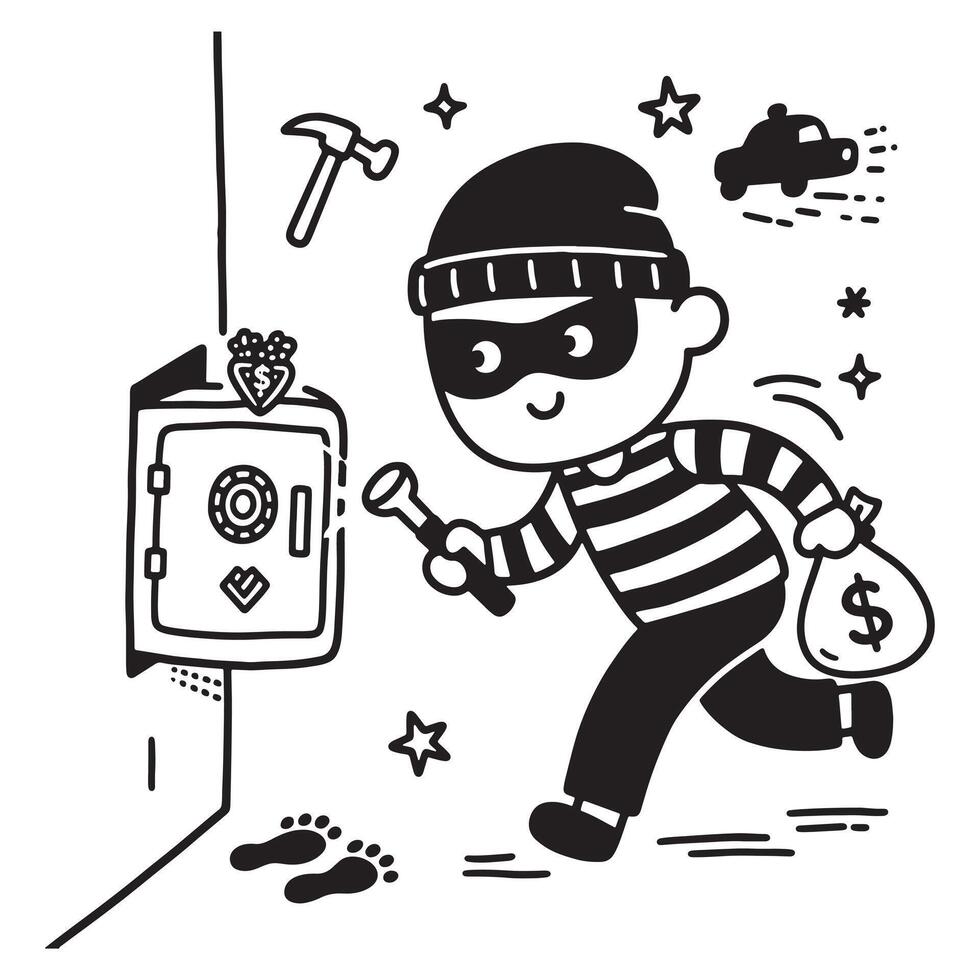 Cartoon Robber Icon in Doodle Style vector