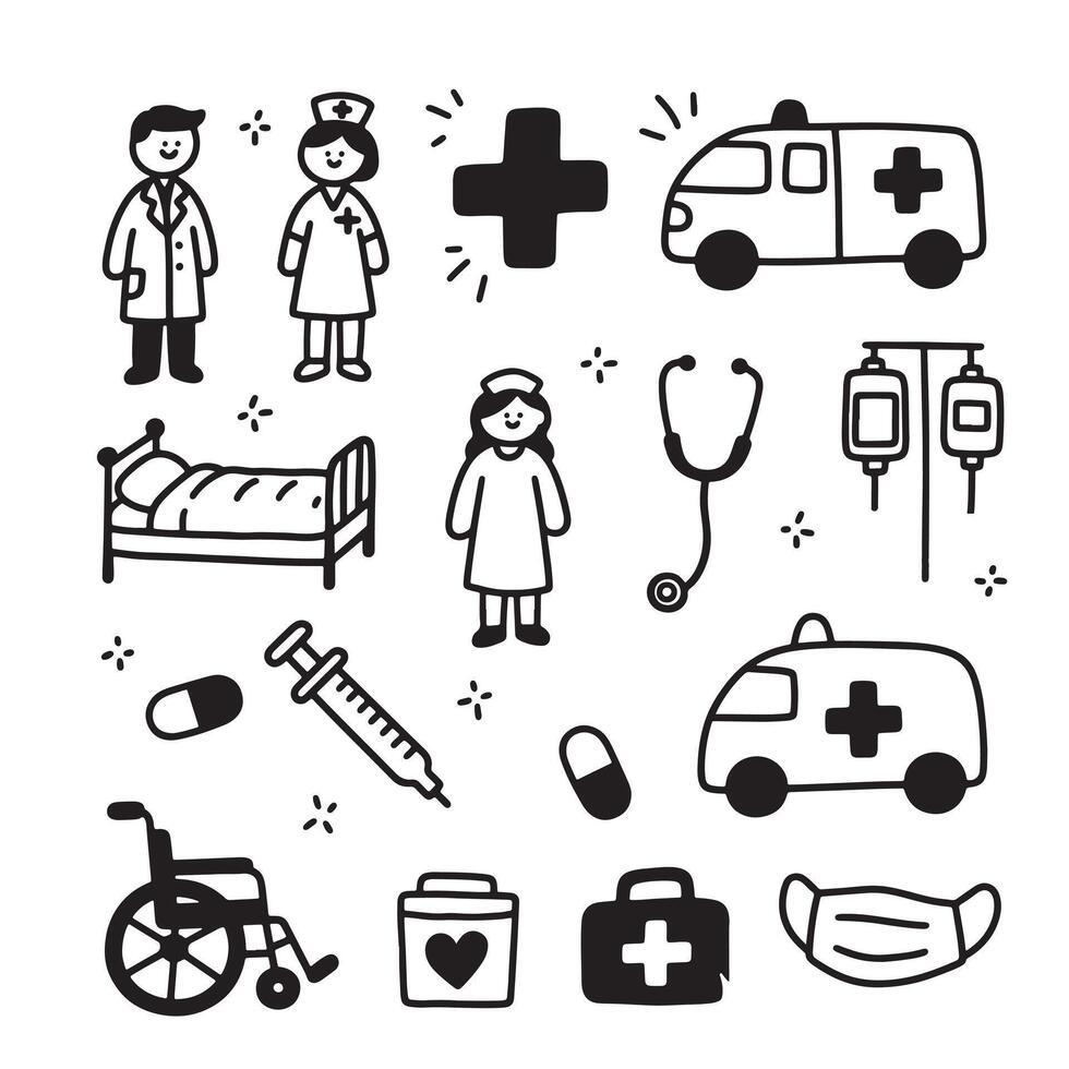 Medical Icon Set in Hand Drawn Style vector