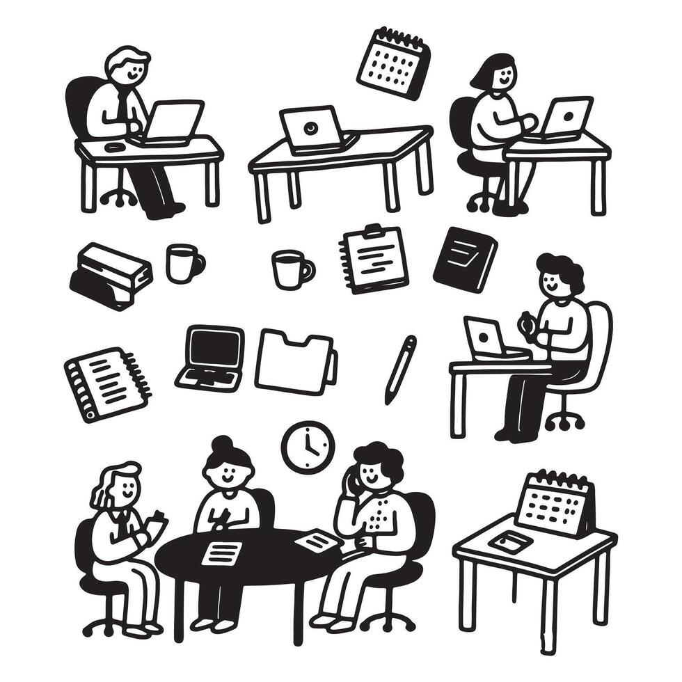 Office Work Doodle Set - Business Illustration vector