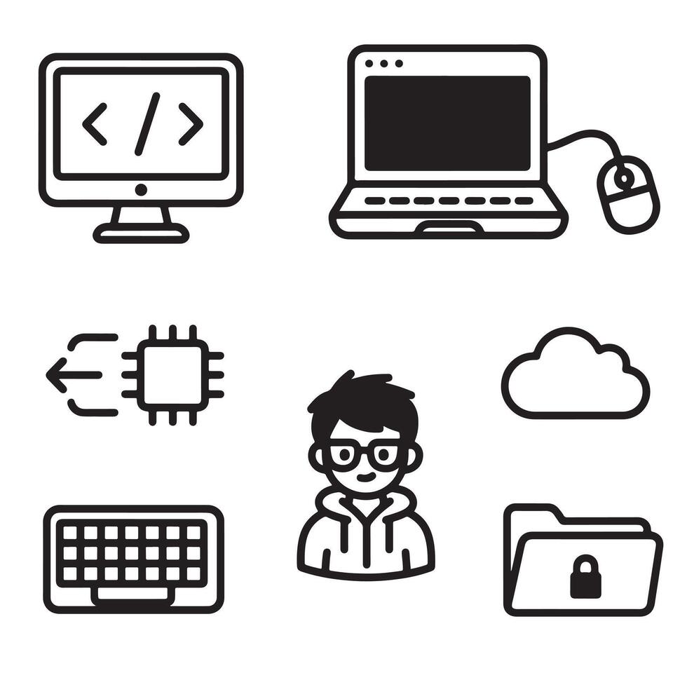 Technology Coding Doodle - Digital Innovation Illustration vector