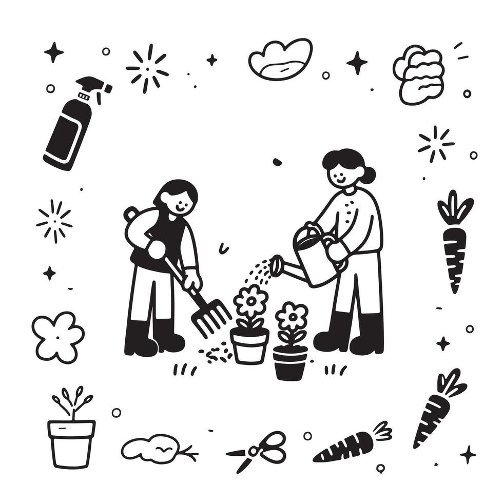 Gardening Activity Doodle - Eco-Friendly Illustration vector