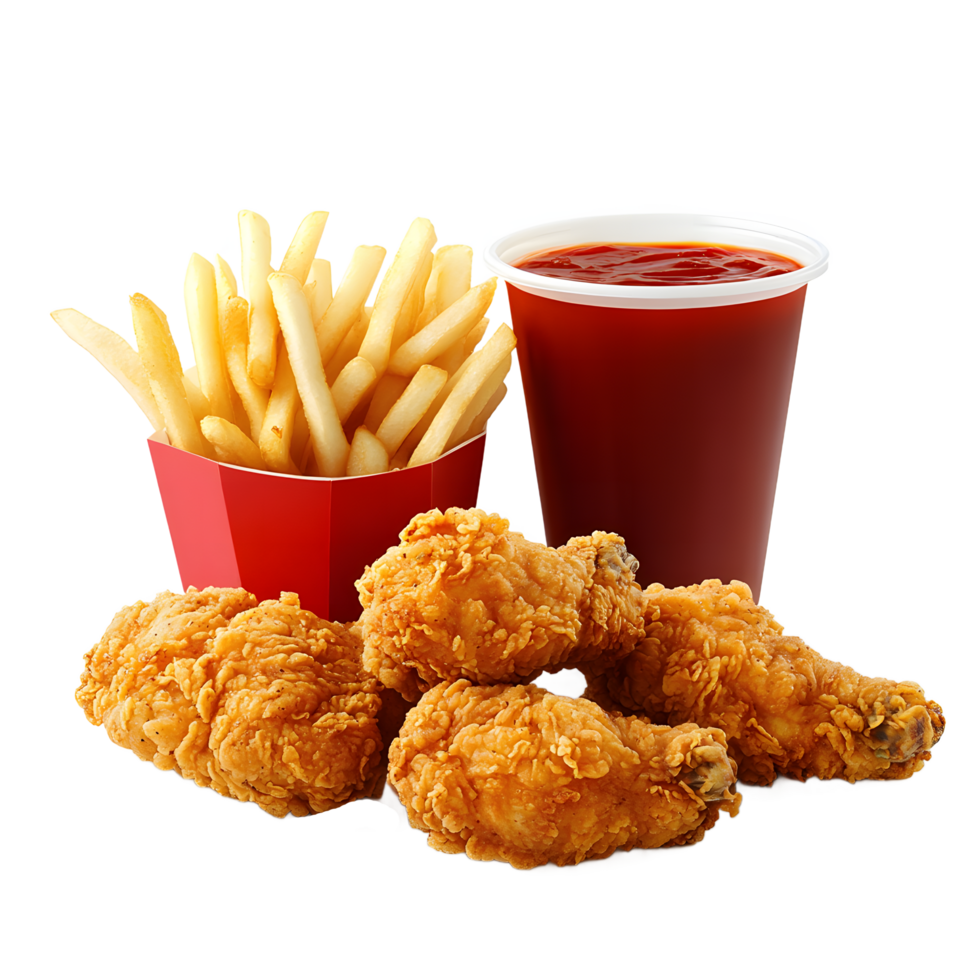 Crispy Fried Chicken and French Fries Meal with Drink png