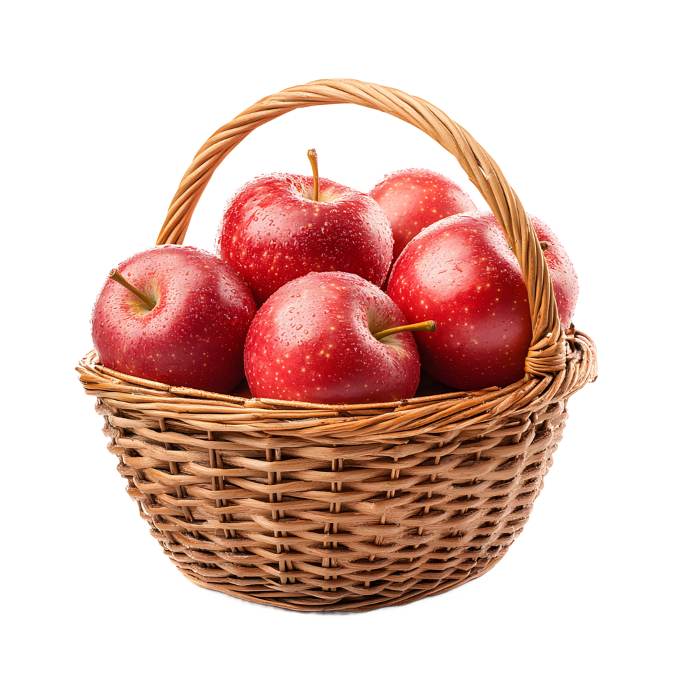 Fresh Red Apples in a Wicker Basket png