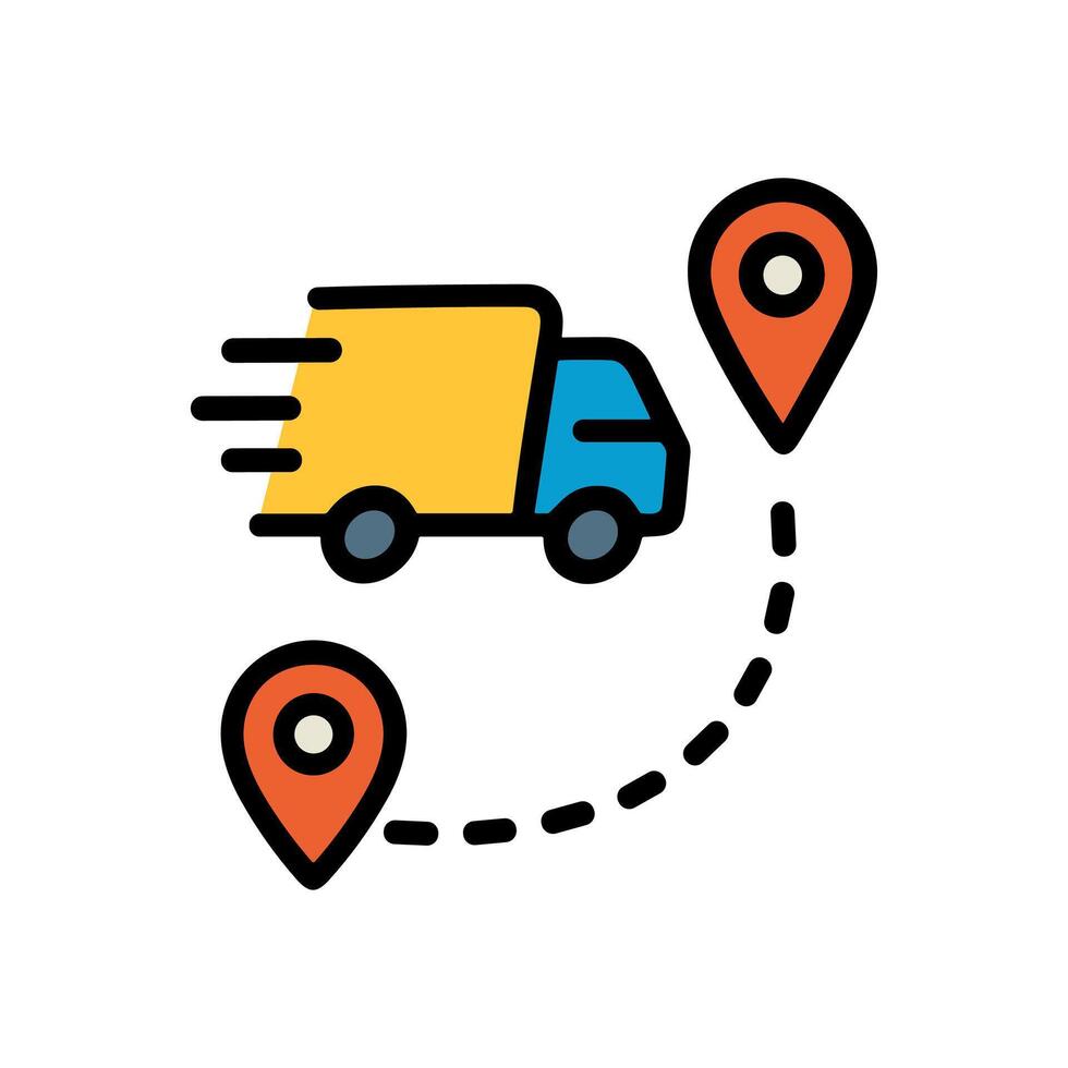 Speedy Delivery Truck Navigating Route. Icon symbol illustration vector