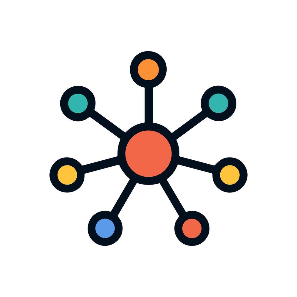 Colorful nodes interconnected by dark lines. Icon symbol illustration vector