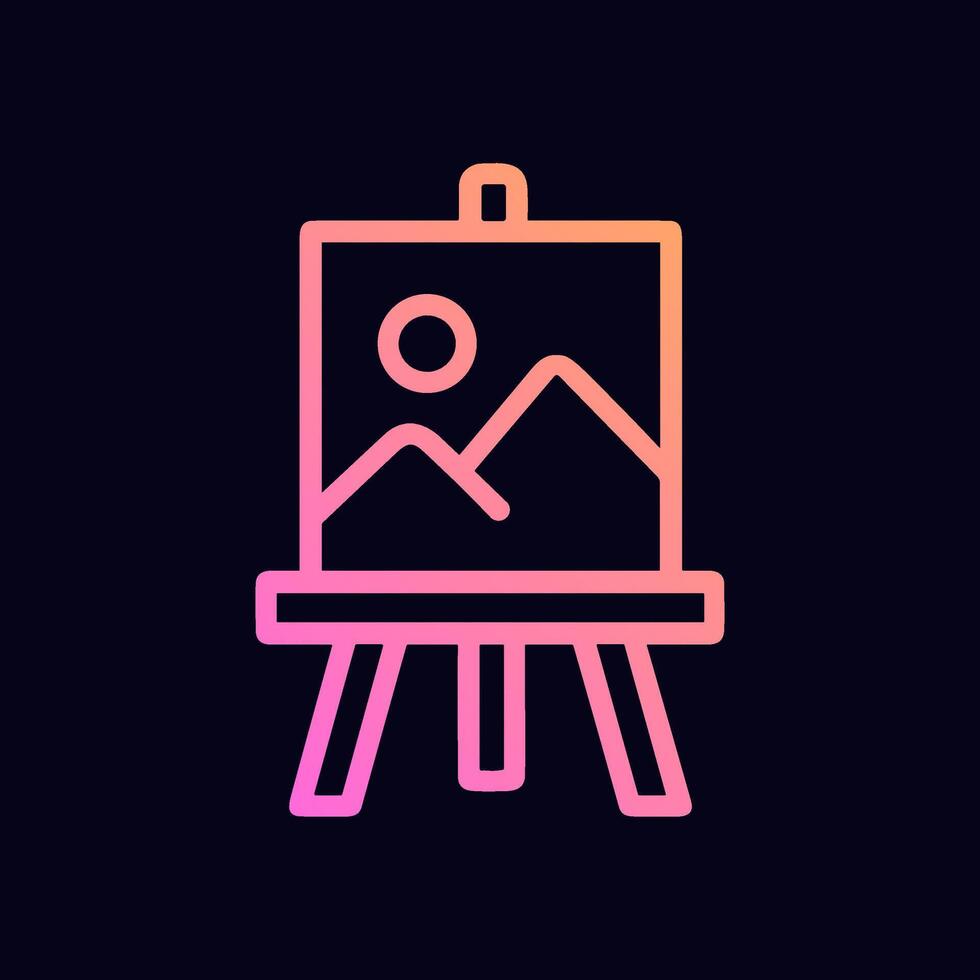 Artistic easel showcasing a mountain landscape. Icon symbol illustration vector