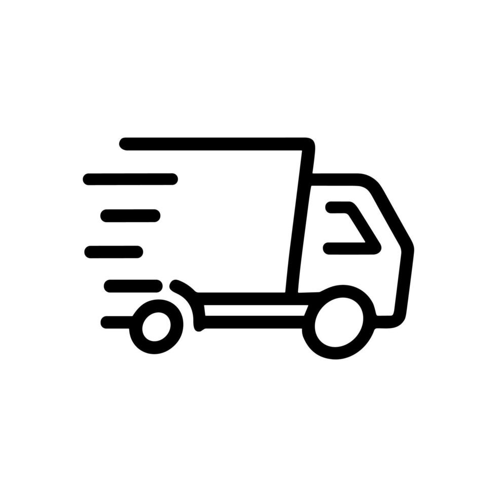 Delivery vehicle rushes forward quickly. Icon symbol illustration vector