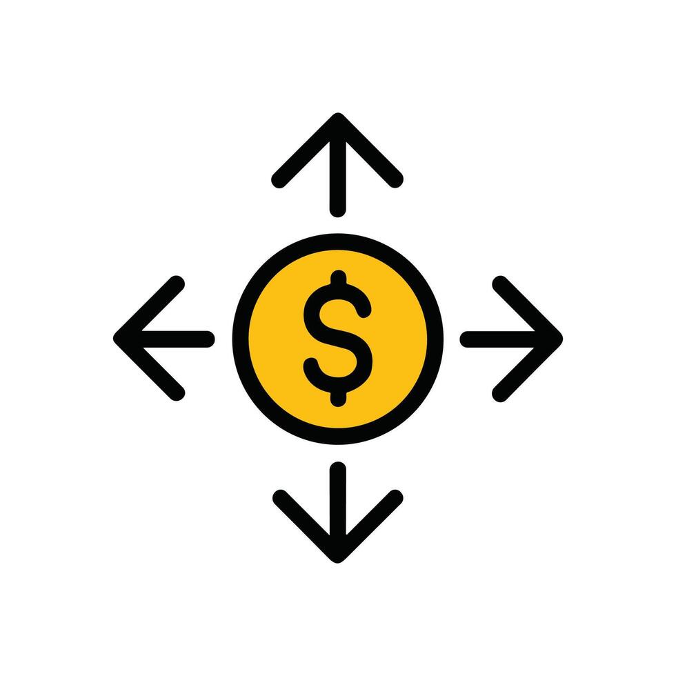 Dollar distribution with directional arrows. Icon symbol illustration vector