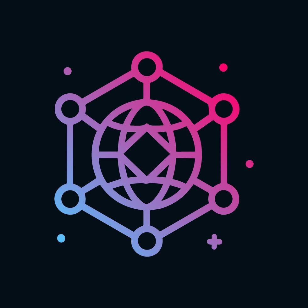 Interconnected global network abstract tech design. Icon symbol illustration vector