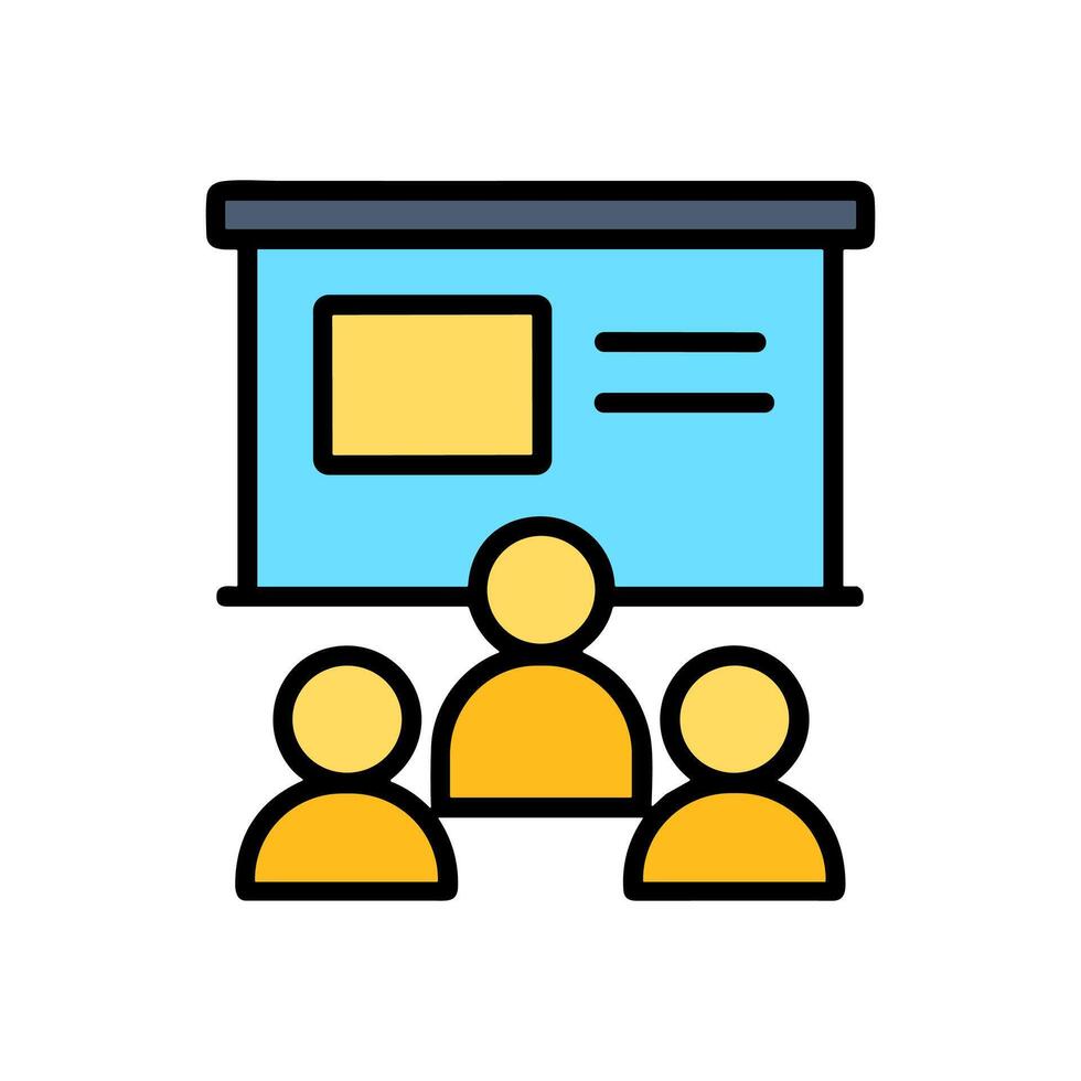 Presentation Audience watches projected chart. Icon symbol illustration vector