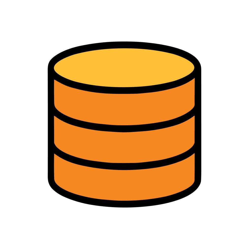 Stacked orange disks with black outline. Icon Symbol Illustration vector